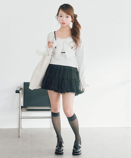 OLIVE des OLIVE（オリーブデオリーブ）の「チュールティアードミニスカート（スカート・レディース・ブラック/オフホワイト・FREE）」の22枚目の写真
