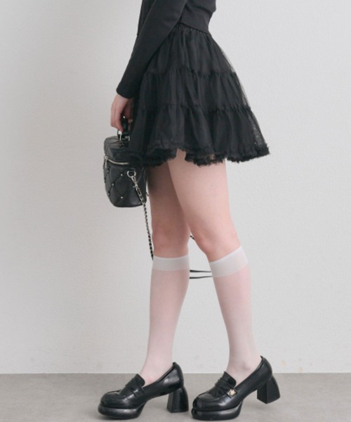 OLIVE des OLIVE（オリーブデオリーブ）の「チュールティアードミニスカート（スカート・レディース・ブラック/オフホワイト・FREE）」の5枚目の写真