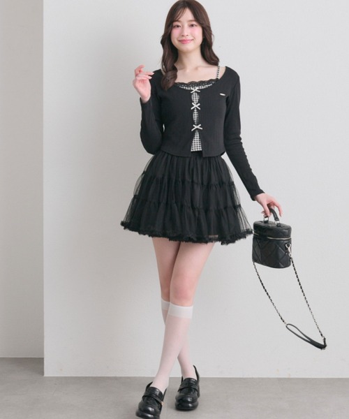 OLIVE des OLIVE（オリーブデオリーブ）の「チュールティアードミニスカート（スカート・レディース・ブラック/オフホワイト・FREE）」の8枚目の写真