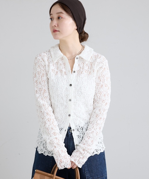 IENA(イエナ)の「Flowerストレッチレース ポロシャツ(Tシャツ/カットソー・レディース・ホワイト/ブラック・FREE)」の13枚目の写真