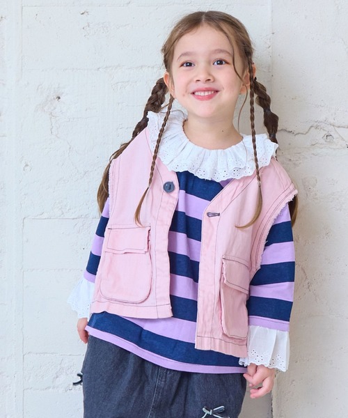 MARKEY'S（マーキーズ）の「ヘリンボンツイルミリタリーベスト（ベスト・キッズ・ライトピンク/ネイビー・S/M/L/LL）」の2枚目の写真