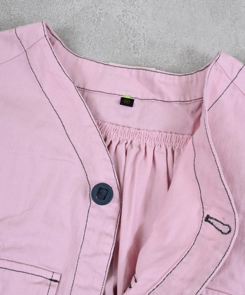 MARKEY'S（マーキーズ）の「ヘリンボンツイルミリタリーベスト（ベスト・キッズ・ライトピンク/ネイビー・S/M/L/LL）」の6枚目の写真