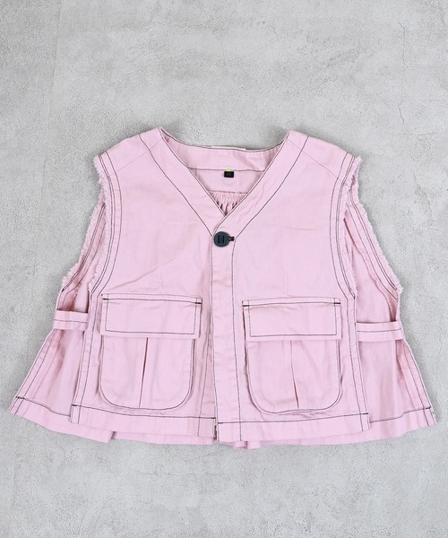 MARKEY'S（マーキーズ）の「ヘリンボンツイルミリタリーベスト（ベスト・キッズ・ライトピンク/ネイビー・S/M/L/LL）」の11枚目の写真