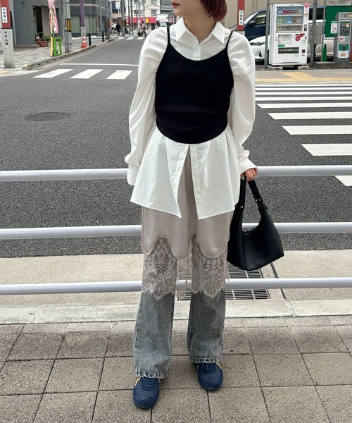 PILIT(ピリット)の「裾レースミディサテンスカート(スカート・レディース・グレイッシュベージュ/アイボリー・MEDIUM)」の18枚目の写真