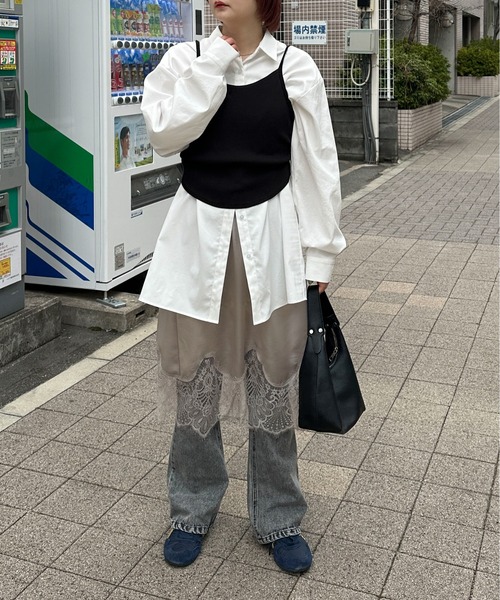 PILIT(ピリット)の「裾レースミディサテンスカート(スカート・レディース・グレイッシュベージュ/アイボリー・MEDIUM)」の19枚目の写真