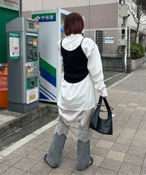 PILIT(ピリット)の「裾レースミディサテンスカート(スカート・レディース・グレイッシュベージュ/アイボリー・MEDIUM)」の20枚目の写真