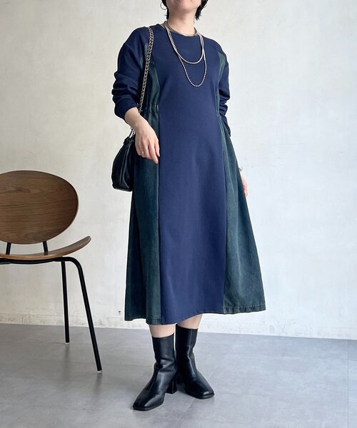 un dix cors（アンディコール）の「デニム切替ワンピース（ワンピース・レディース・ネイビー/グレー/ブラック・FREE）」の6枚目の写真