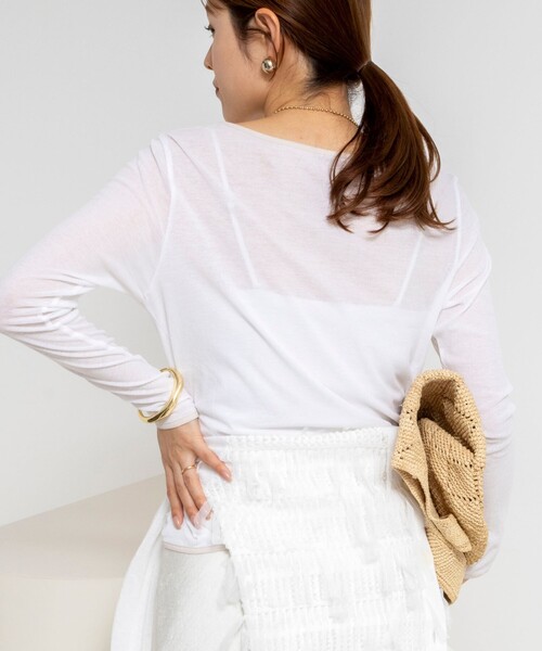 NOLLEY’S(ノーリーズ)の「ウォッシャブルシアー配色ロンT(Tシャツ/カットソー・レディース・サックスブルー/ホワイト/ネイビー・38)」の4枚目の写真