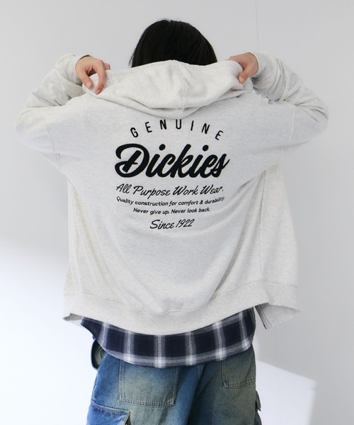 Dickies(ディッキーズ)の「【GENUINE Dickies/ ジェニュインデッキーズ】裏毛 バックロゴ刺繍 ショート丈 ボックスシルエット 2WAYフルジップパーカー 耐久性・速乾性(パーカー・メンズ・スミクロ/オートミール・XL/M/L)」の1枚目の写真