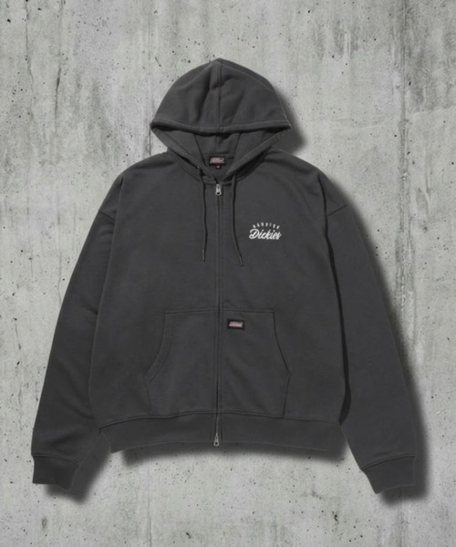Dickies(ディッキーズ)の「【GENUINE Dickies/ ジェニュインデッキーズ】裏毛 バックロゴ刺繍 ショート丈 ボックスシルエット 2WAYフルジップパーカー 耐久性・速乾性(パーカー・メンズ・スミクロ/オートミール・XL/M/L)」の7枚目の写真