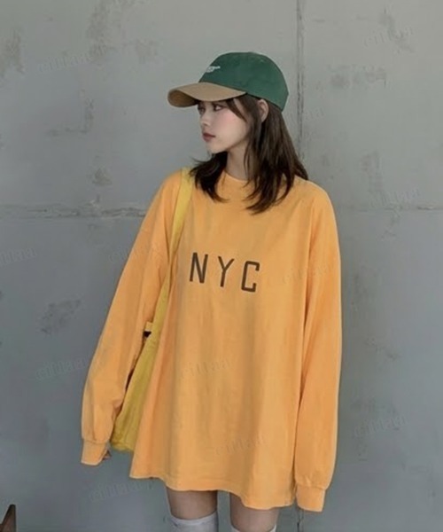 Dalfwin(ダールフィン)の「韓国ファッション MAVERICKプリント長袖Tシャツ(Tシャツ/カットソー・レディース・グリーン/ライトグレー/イエロー/チャコールグレー・FREE)」の4枚目の写真