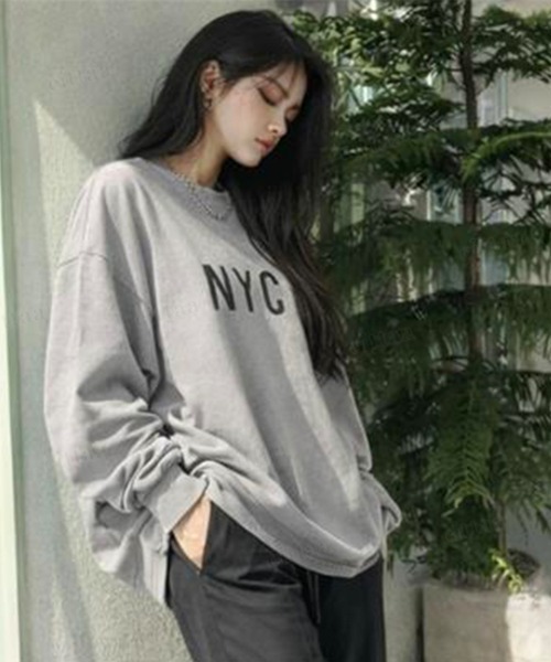 Dalfwin(ダールフィン)の「韓国ファッション MAVERICKプリント長袖Tシャツ(Tシャツ/カットソー・レディース・グリーン/ライトグレー/イエロー/チャコールグレー・FREE)」の5枚目の写真