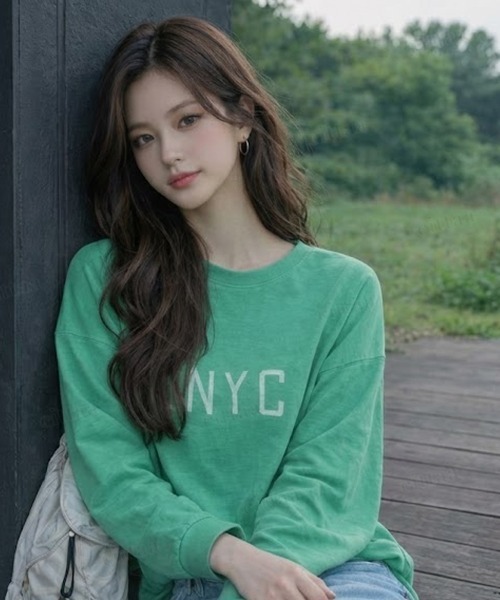 Dalfwin(ダールフィン)の「韓国ファッション MAVERICKプリント長袖Tシャツ(Tシャツ/カットソー・レディース・グリーン/ライトグレー/イエロー/チャコールグレー・FREE)」の18枚目の写真