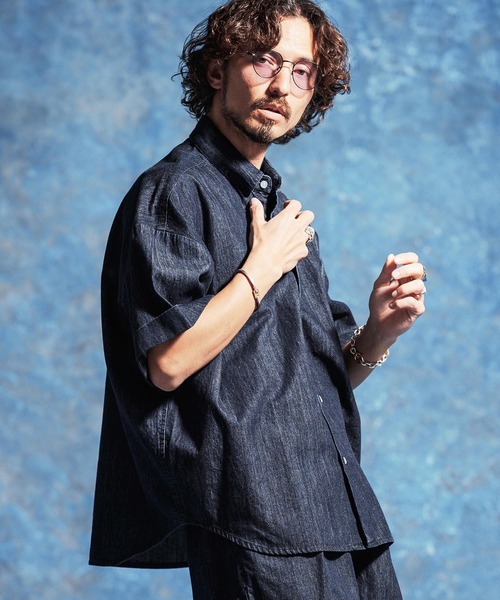 Jih Nunc（ジーヌンク）の「mhs2528-7ozデニム袖ロールアップシャツ(JIH-R1170)（シャツ/ブラウス・メンズ・インディゴブルー/ブルーグリーン/ブルー・S/M/L）」の8枚目の写真