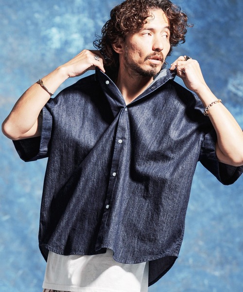 mhs2528-7ozデニム袖ロールアップシャツ(JIH-R1170)（シャツ/ブラウス