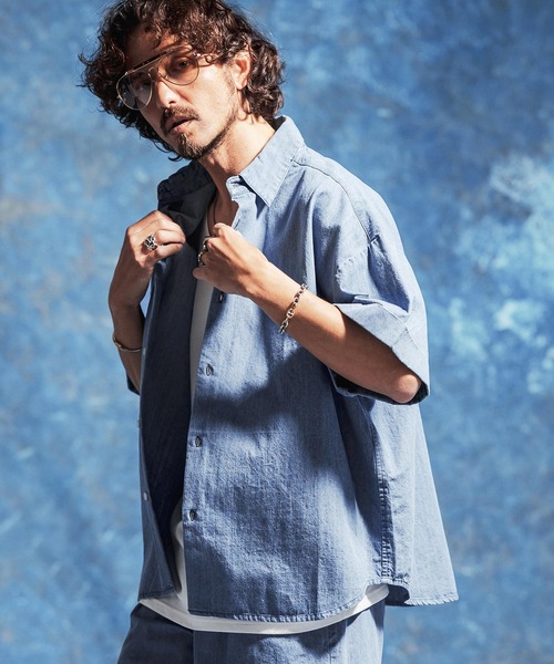 Jih Nunc（ジーヌンク）の「mhs2528-7ozデニム袖ロールアップシャツ(JIH-R1170)（シャツ/ブラウス・メンズ・インディゴブルー/ブルーグリーン/ブルー・S/M/L）」の15枚目の写真