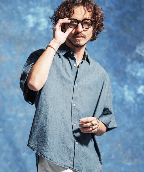 Jih Nunc（ジーヌンク）の「mhs2528-7ozデニム袖ロールアップシャツ(JIH-R1170)（シャツ/ブラウス・メンズ・インディゴブルー/ブルーグリーン/ブルー・S/M/L）」の22枚目の写真