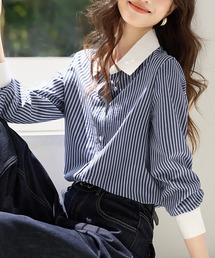 ストライプ柄配色シャツ