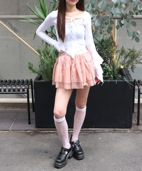 ALLuRing ChaRm(アリュリングチャーム)の「Cutout Ribbon Hem Cardigan / カットアウトリボンヘムカーディガン(カーディガン/ボレロ・レディース・ブラック/ホワイト・FREE)」の4枚目の写真