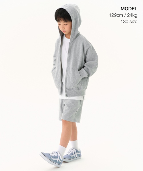 MUSINSA STANDARD KIDS（ムシンサスタンダードキッズ）の「オーバーサイズフードパーカージップアップ [ミディアムグレー]（ブルゾン・レディース・その他・130/110/120/160/150/140）」の2枚目の写真