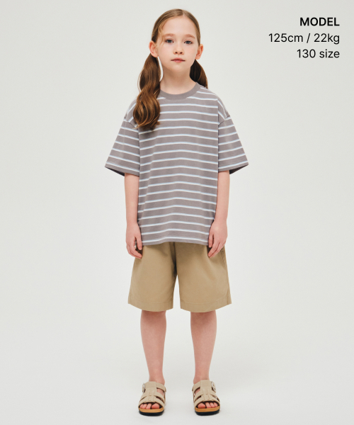 MUSINSA STANDARD KIDS（ムシンサスタンダードキッズ）の「マルチストライプクルーネックTシャツ3 [グレー]（Tシャツ/カットソー・レディース・その他・110/120/130/140/150/160）」の2枚目の写真
