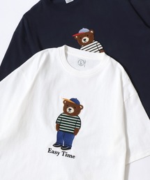Lazar | Bear Embroidery SS Tee/接触冷感 オーバーサイズ ボーダー＆アロハ総柄シャツ クマ刺繍 半袖Tシャツ/レディース メンズ(Tシャツ/カットソー)