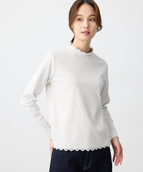 A/C DESIGN BY ALPHA CUBIC(エーシーデザインバイアルファキュービック)の「フロントレースハイネックカットソー(Tシャツ/カットソー・レディース・ライトグレー/オフホワイト・M/L)」の3枚目の写真
