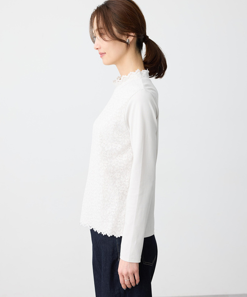 A/C DESIGN BY ALPHA CUBIC(エーシーデザインバイアルファキュービック)の「フロントレースハイネックカットソー(Tシャツ/カットソー・レディース・ライトグレー/オフホワイト・M/L)」の4枚目の写真