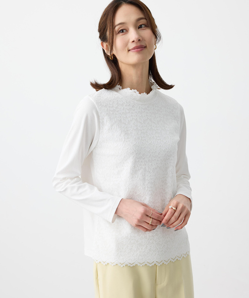 A/C DESIGN BY ALPHA CUBIC(エーシーデザインバイアルファキュービック)の「フロントレースハイネックカットソー(Tシャツ/カットソー・レディース・ライトグレー/オフホワイト・M/L)」の6枚目の写真
