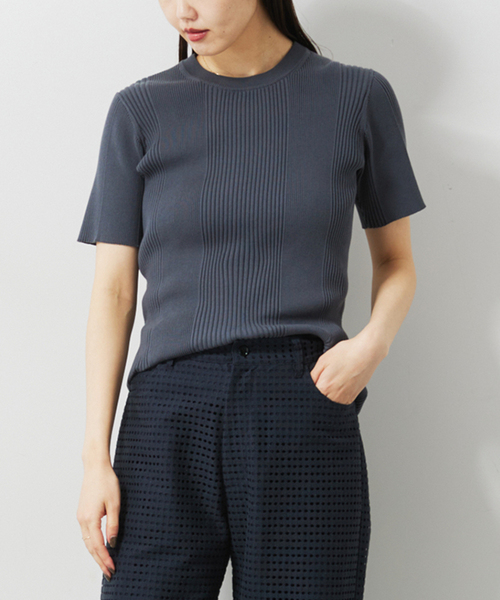 Spick & Span(スピックアンドスパン)の「《追加》ランダムリブ クルー3(ニット/セーター・レディース・チャコールグレー/ホワイト・FREE)」の3枚目の写真