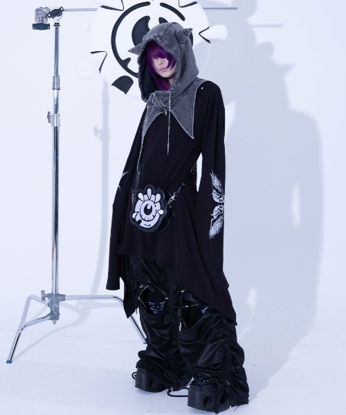 Gamchu(ガムチュ)の「『Gamchu/ガムチュ』Mekuroa(メクロア)2WAYコーティングスカルワイドパンツ(その他パンツ・レディース・ブラック×ホワイト/ブラック・FREE)」の9枚目の写真