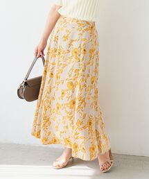 【日本製】サテンフラワープリントフレアスカート
