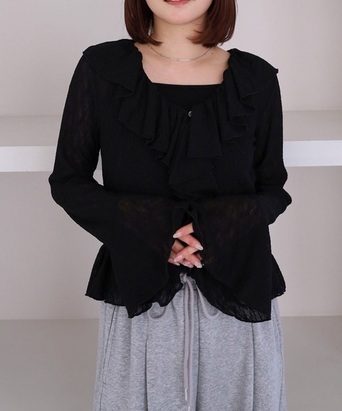 archives(アルシーヴ)の「カットレースラッフルフリルTOPS(シャツ/ブラウス・レディース・オフホワイト/ブルー/ブラック・MEDIUM)」の2枚目の写真