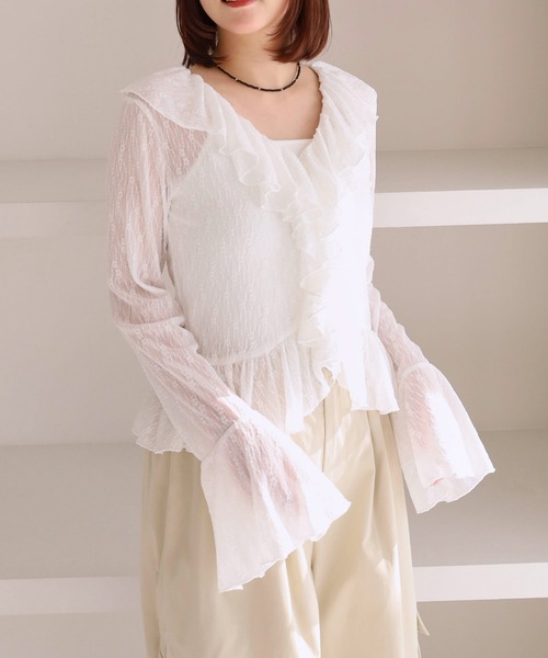 archives(アルシーヴ)の「カットレースラッフルフリルTOPS(シャツ/ブラウス・レディース・オフホワイト/ブルー/ブラック・MEDIUM)」の5枚目の写真