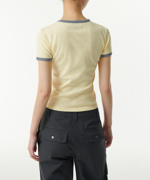 MUSINSA STANDARD WOMAN（ムシンサスタンダードウーマン）の「ウィメンズスリムクルーネックリンガーティーシャツ[レモン/グレー]（Tシャツ/カットソー・レディース・その他・MEDIUM/LARGE/SMALL/X-SMALL）」の3枚目の写真