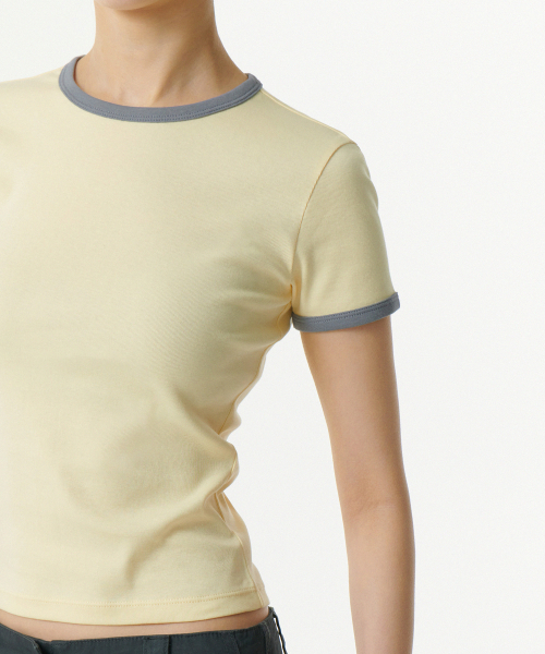 MUSINSA STANDARD WOMAN（ムシンサスタンダードウーマン）の「ウィメンズスリムクルーネックリンガーティーシャツ[レモン/グレー]（Tシャツ/カットソー・レディース・その他・MEDIUM/LARGE/SMALL/X-SMALL）」の5枚目の写真
