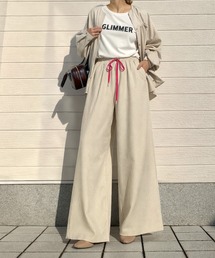 Q | ストライプウエストギャザーワイドパンツ(その他パンツ)