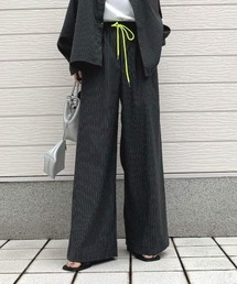 Q | ストライプウエストギャザーワイドパンツ(その他パンツ)