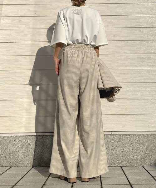 Q（キュー）の「ストライプウエストギャザーワイドパンツ（その他パンツ・レディース・アイボリー・MEDIUM）」の7枚目の写真