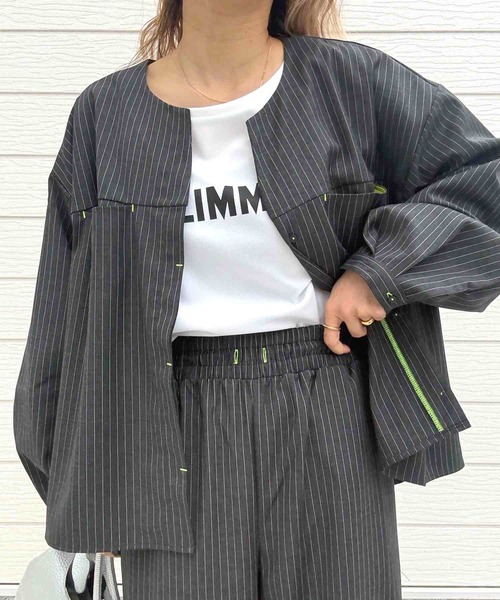 Q(キュー)の「ストライプウエストギャザーワイドパンツ(その他パンツ・レディース・アイボリー/チャコールグレー・MEDIUM)」の22枚目の写真