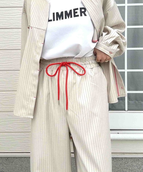 Q(キュー)の「ストライプウエストギャザーワイドパンツ(その他パンツ・レディース・アイボリー/チャコールグレー・MEDIUM)」の18枚目の写真