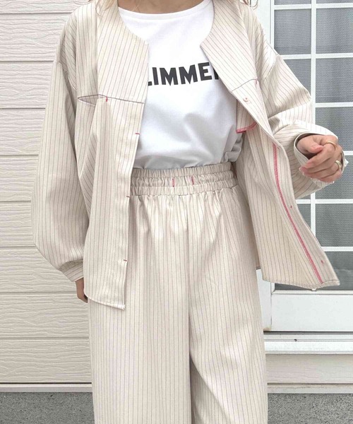 Q(キュー)の「ストライプウエストギャザーワイドパンツ(その他パンツ・レディース・アイボリー/チャコールグレー・MEDIUM)」の19枚目の写真