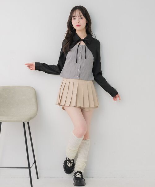 ems excite（エムズエキサイト）の「レイヤード風前リボンBL（シャツ/ブラウス・レディース・ベージュ/チャコールグレー/ブラック・FREE）」の12枚目の写真