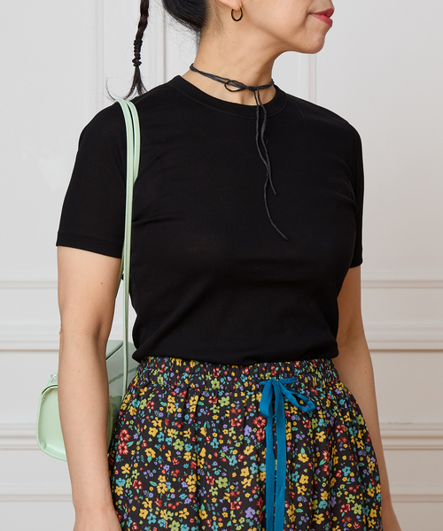 IENA LA BOUCLE コットンリブハーフスリーブカットソー（Tシャツ