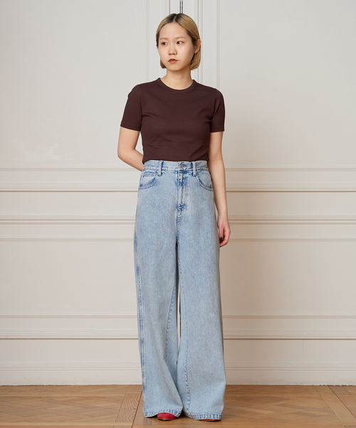 IENA LA BOUCLE コットンリブハーフスリーブカットソー（Tシャツ