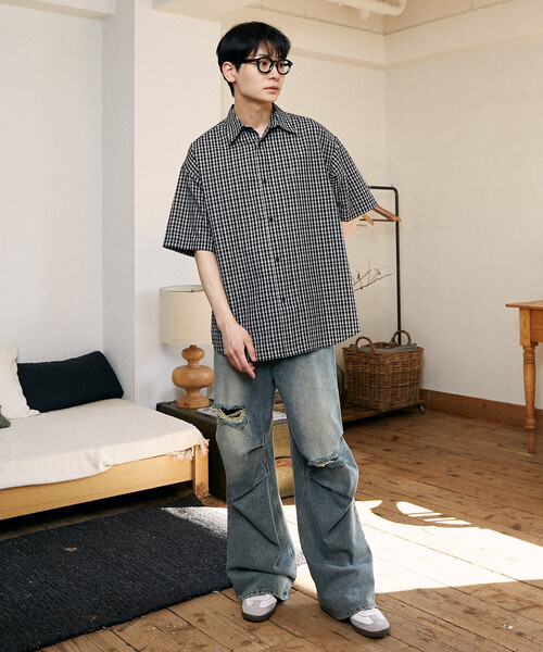 PEACH JOHN(ピーチジョン)の「PEACH JOHN × PUBLUX/ピーチ・ジョン ワンポイント刺繍ハーフスリーブシャツ 限定展開(シャツ/ブラウス・メンズ・その他13/ブラック/サックスブルー・MEDIUM/LARGE)」の13枚目の写真