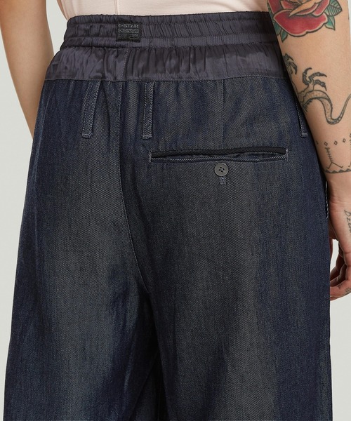 G-STAR（ジースター）の「Fluid Wide Leg Pants/異素材切り替えウエストデザインワイドストレートパンツ/ルーズスラックス（スラックス・レディース・ダークインディゴブルー・25inch/24inch/27inch/26inch）」の3枚目の写真