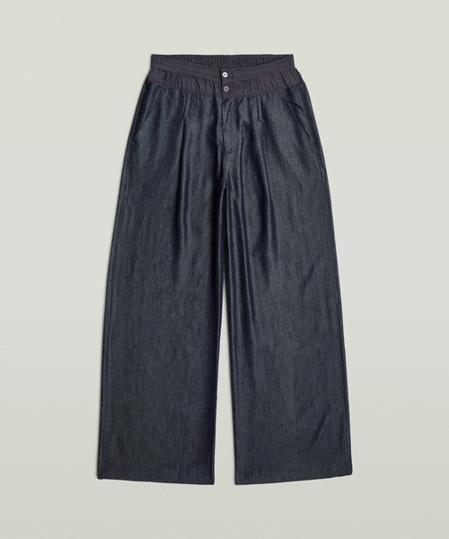 G-STAR（ジースター）の「Fluid Wide Leg Pants/異素材切り替えウエストデザインワイドストレートパンツ/ルーズスラックス（スラックス・レディース・ダークインディゴブルー・25inch/24inch/27inch/26inch）」の4枚目の写真