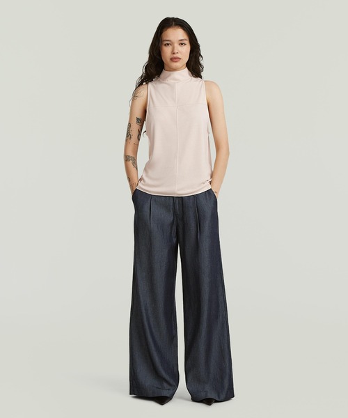 G-STAR（ジースター）の「Fluid Wide Leg Pants/異素材切り替えウエストデザインワイドストレートパンツ/ルーズスラックス（スラックス・レディース・ダークインディゴブルー・25inch/24inch/27inch/26inch）」の5枚目の写真