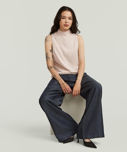 G-STAR（ジースター）の「Fluid Wide Leg Pants/異素材切り替えウエストデザインワイドストレートパンツ/ルーズスラックス（スラックス・レディース・ダークインディゴブルー・25inch/24inch/27inch/26inch）」の6枚目の写真